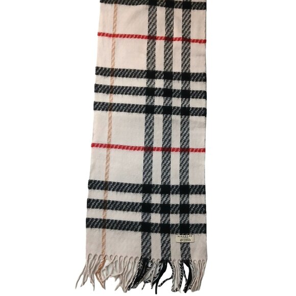Burberry Vintage Large Plaid Weave White Tan Red Black Luxury Fall Winter Scarf - Picture 1 of 5
